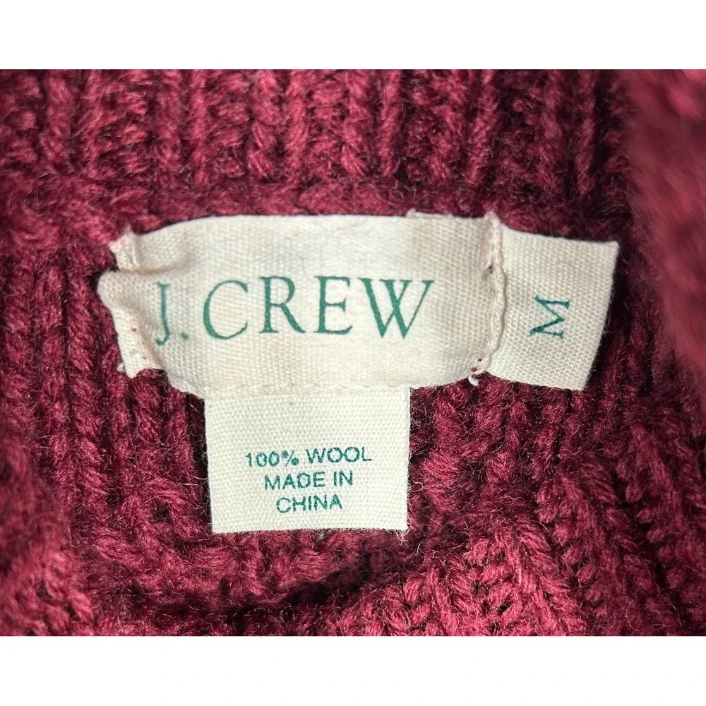 J. Crew Wool Cable Knit‎ Turtleneck Sweater Dress Women's M Burgundy Chunky Luxe